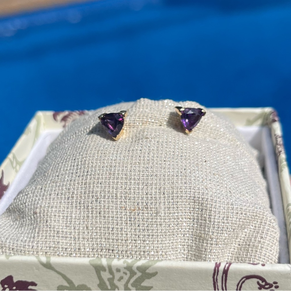 Nakamol Gold Stud Earrings With Amethyst Butterfly Back Original Box